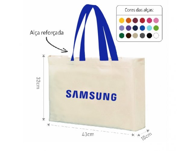 Sacola Basica de Algodo Ecobag 43x32x10 ala de 60cm colorida em nylon